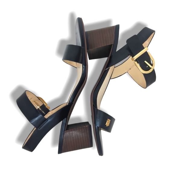 Tommy Hilfiger | Priale Elegant Black Vegan Leather Block Heel Sandals Size 9M - Picture 4 of 8